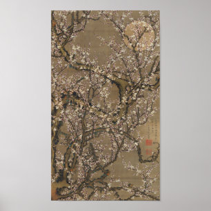 Poster Fleurs de prunes blanches et lune par Ito Jakuchu