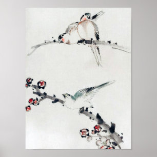 Poster Fleurs de prunes et oiseaux, Hokusai, Ukiyo-e