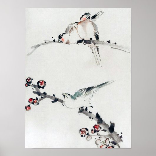 Poster Fleurs de prunes et oiseaux, Hokusai, Ukiyo-e (Devant)