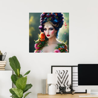Poster Fleurs de rose de la Reine Fée Vintage Lady