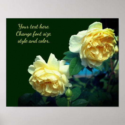 Poster Fleurs de rose jaune Ajouter votre texte (Devant)
