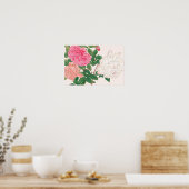 Poster Fleurs de rose rose et blanc avec feuilles vertes (Cuisine)