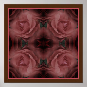 Poster Fleurs de rose rouge miroir nature Abstraite