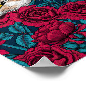 Poster Fleurs de roses rouges et oiseaux d'or (Coin)