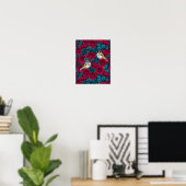 Poster Fleurs de roses rouges et oiseaux d'or (Bureau à domicile)
