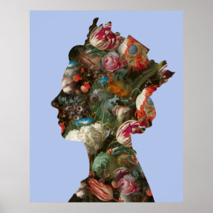 Poster Fleurs de silhouette de la reine Elizabeth II gran