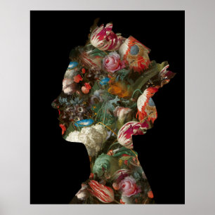 Poster Fleurs de silhouette de la reine Elizabeth II gran