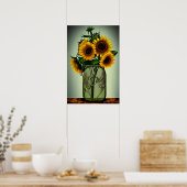 Poster Fleurs de soleil Abstraites dans Vase de verre (Cuisine)