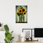 Poster Fleurs de soleil Abstraites dans Vase de verre (Bureau à domicile)