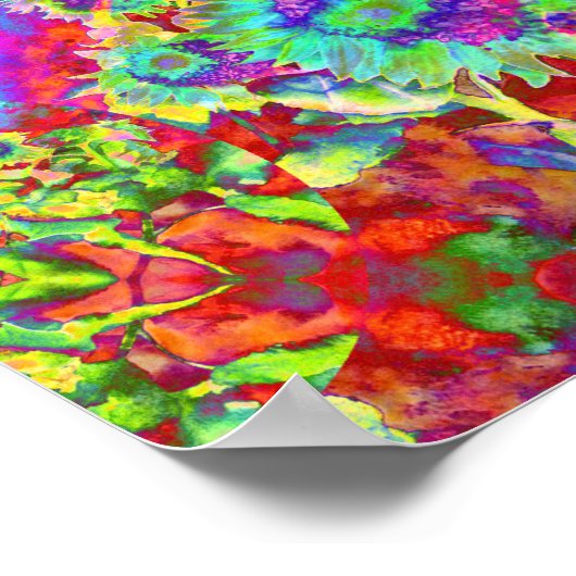 Poster Fleurs de soleil Abstraites | fleurs funky rétro (Coin)