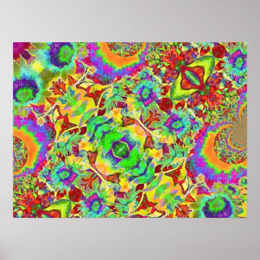 Poster Fleurs de soleil Abstraites | fleurs funky rétro (Devant)