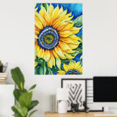 Poster Fleurs de soleil aquarelle sur un Arrière - plan b (Bureau à domicile)
