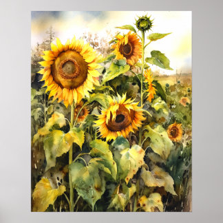 Poster Fleurs de soleil dans la scène d'art paysager de t