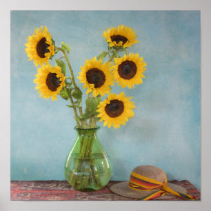 Poster Fleurs de soleil dans le vase sur la table
