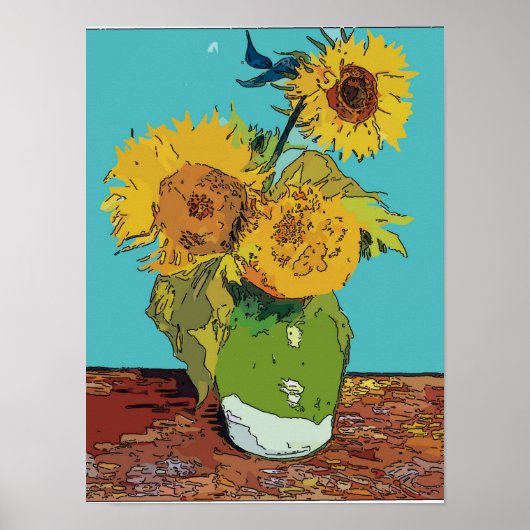 Poster Fleurs de soleil dans le Vase vert (Devant)
