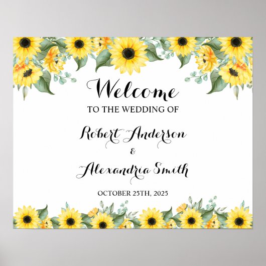 Poster Fleurs de soleil de verdure Bienvenue Mariage (Devant)