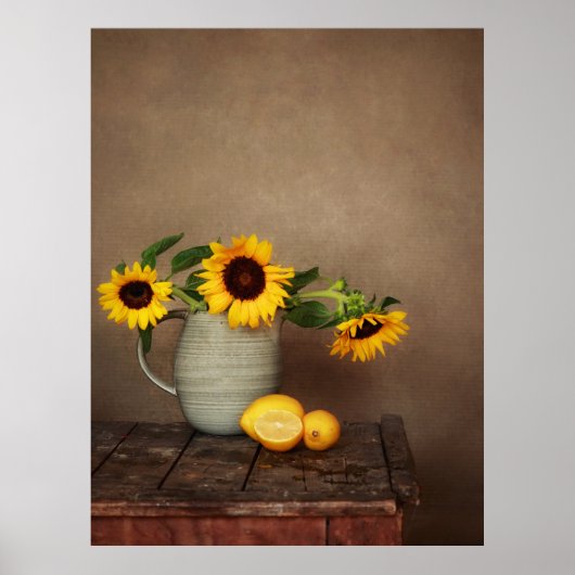 Poster Fleurs de soleil et citrons rustiques (Devant)