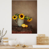 Poster Fleurs de soleil et citrons rustiques (Cuisine)