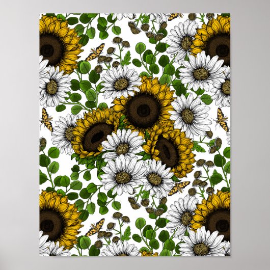 Poster Fleurs de soleil et marguerites, jardin d'été 3 (Devant)