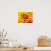Poster Fleurs de soleil géantes Grunge jaune Script Vinta (Cuisine)