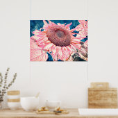 Poster Fleurs de soleil géantes rose Turquoise bleu Vinta (Cuisine)