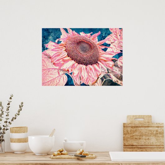 Poster Fleurs de soleil géantes rose Turquoise bleu Vinta (Cuisine)