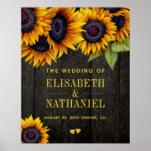 Poster Fleurs de soleil jaunes bois rustique mariage sign (Devant)