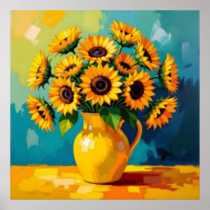 Poster Fleurs de soleil jaunes dans un vase jaune