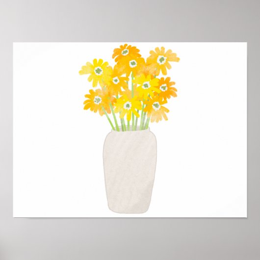 Poster Fleurs de soleil jaunes dans Vase blanc Aquarelle (Devant)