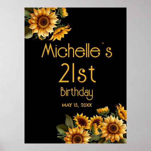 Poster Fleurs de soleil jaunes Noir 21e anniversaire (Devant)