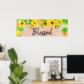 Poster *~* Fleurs de soleil Lémons Oranges Bois rustique  (Bureau à domicile)