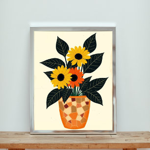 Poster Fleurs de soleil pointillées et Maître de mosaïque