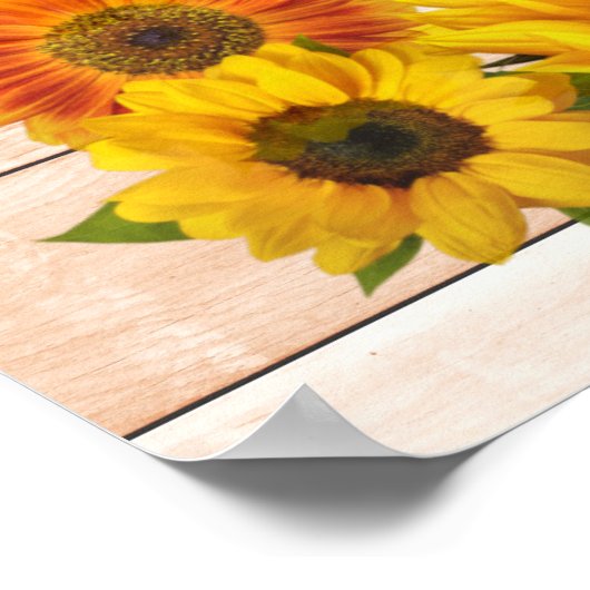 Poster Fleurs de soleil rustiques sur bois (Coin)