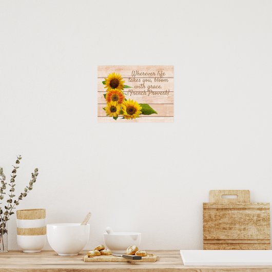 Poster Fleurs de soleil rustiques sur bois (Cuisine)