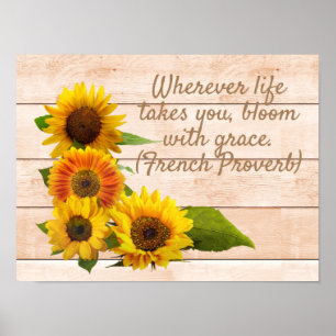 Poster Fleurs de soleil rustiques sur bois