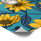 Poster Fleurs de soleil sauvages et crêtes d'or/ jaune (Coin)