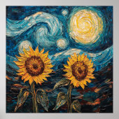 Poster Fleurs de soleil Van Gogh et nuit étoilée (Devant)