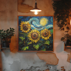 Poster Fleurs de soleil Van Gogh et nuit étoilée