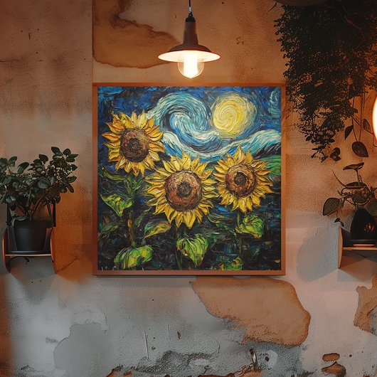 Poster Fleurs de soleil Van Gogh et nuit étoilée