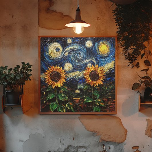 Poster Fleurs de soleil Van Gogh et nuit étoilée