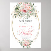 Poster Fleurs de teint rose Glam verdure dorée Baby Showe (Devant)