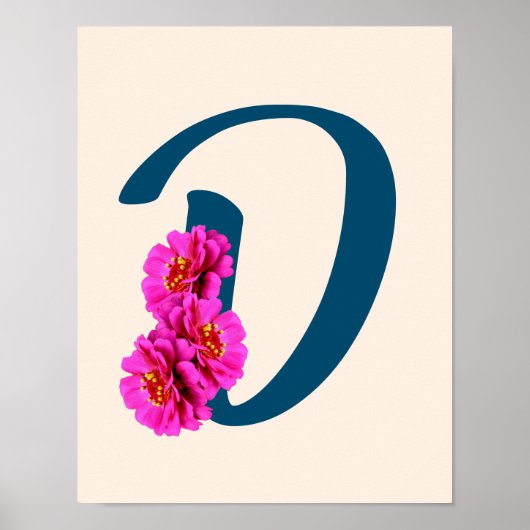 Poster Fleurs de Zinnia Monogramme Initial D (Devant)