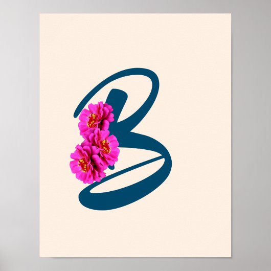 Poster Fleurs de Zinnia Monogramme Initiale B (Devant)