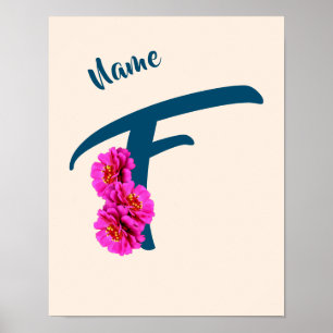 Poster Fleurs de Zinnia Monogramme Initiale F Personnalis