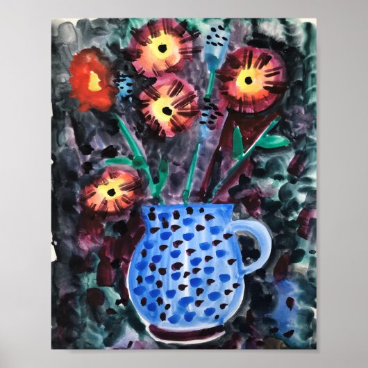 Poster fleurs décoratives abstraites dans un vase (Devant)