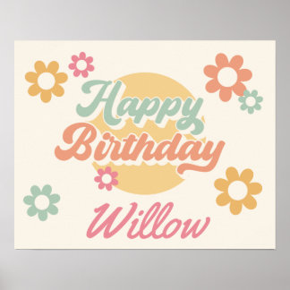 Poster Fleurs des années 70 super fête d'anniversaire