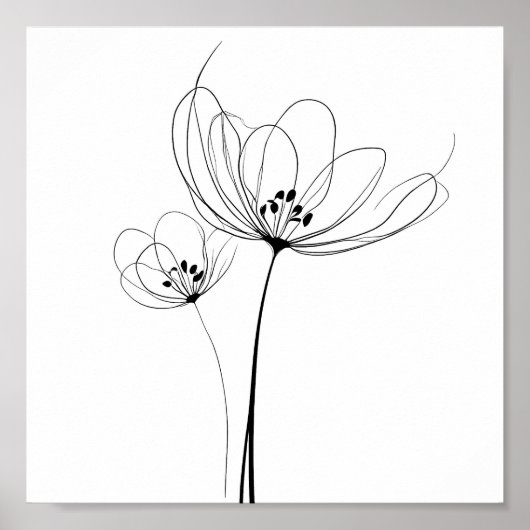 Poster Fleurs dessinées minimalistes (Devant)