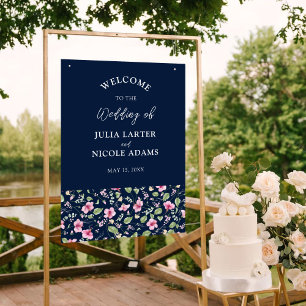Poster Fleurs d'Hibiscus Rose Bleu Marine Poussiéreux Mar