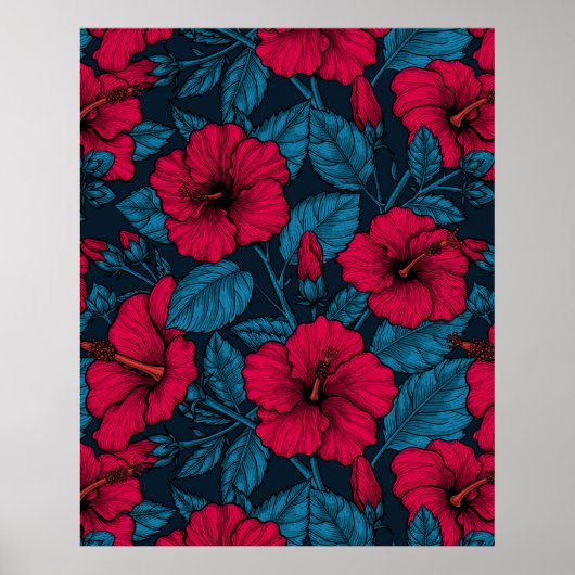 Poster Fleurs d'hibiscus rouges (Devant)