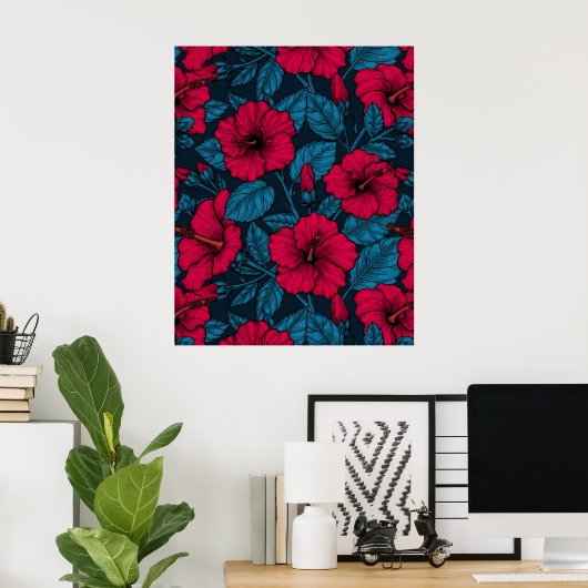 Poster Fleurs d'hibiscus rouges (Bureau à domicile)